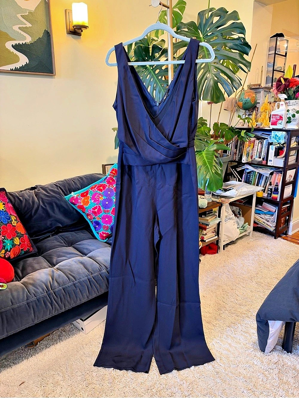 Kobi Halperin Wrap Front Wide Leg Jumpsuit in Blue Size 12 Like New